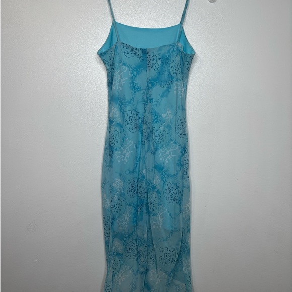 Forever 21 Vintage Blue Chiffon Slip Dress M Sheer Floral Y2K Tulip Hem USA - Picture 6 of 8